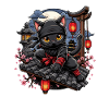 Black cat ninja over pagoda