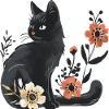 Dark cat among spring flowers