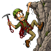 Comic-Bergsteiger am Überhang – Klettern Abenteuer