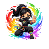 Rainbow Ninja in Paint Swirl