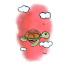 Flying turtle in cloudy red