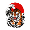 Tiger in red waves