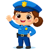 Comic policewoman waves laughing – Funny design