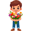 Comic-Junge mit buntem Blumenstrauß – Geschenk