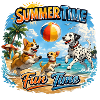 Summertime: Dogs playing on the beach