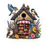 Bird bakery in the flower garden