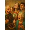 Joyful family eating chocolate