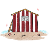 Beach house with red stripes