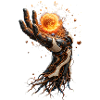 Mechanical hand holding a blazing sun