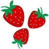 Three bright red strawberries
