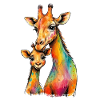 Giraffe mom with her offspring