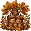 Eichel-Familie im Herbstwald