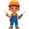 Little electrician with screwdriver & lamp