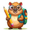 Comic Beaver with Glasses & Satchel – School