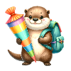 Little otter with school cone & satchel