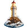 Lighthouse on rocks near waves