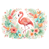 Flamingo in Tropical Flower Wreath