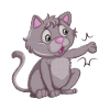 Cute gray cat pointing with paw