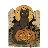 Halloween Cat Moon with Pumpkin