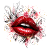 Red lips with diamonds and flowers