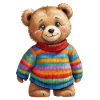 Niedlicher Teddybär im bunten Ringelpullover