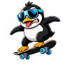 Cool Penguin Skateboarder Quirky Comic
