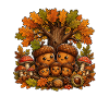 Chestnut family in autumn forest