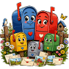 Cheerful mailboxes in the garden