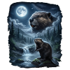 Beaver howls on moon 90s retro