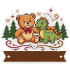 Kuscheltier und Dino im Wald