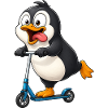 Cute Penguin Cartoon on Scooter
