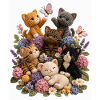 Crochet Cats in Floral Garden