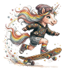 Skater Einhorn mit Regenbogen-Mähne