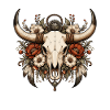 Bison Skull with Flower Wreath