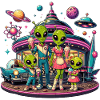 Alien Familie im Space-Diner