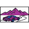 Retro Car Mountains Illustration
