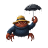 Angry crab with umbrella rainy weather