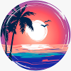 Sunset Palm Circle Ocean Glow