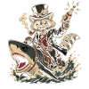 Steampunk Waschbär auf Hai