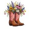 Bouquet of flowers in cowboy boots