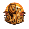 Lion family at sunset