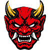 Red demon head with teeth