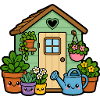 Small garden shed with plants