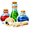 Alchemistische Trankgläser Schädel-Szene