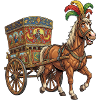Cheval musclé, charrette sicilienne