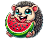 Cute hedgehog eating watermelon summer fruity