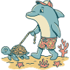 Dolphin walks turtle