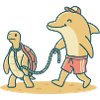 Dolphin walks turtle