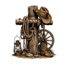 Western Rustic Post, Lasso and Hat