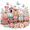 Pastel Train with Critters and Flowers